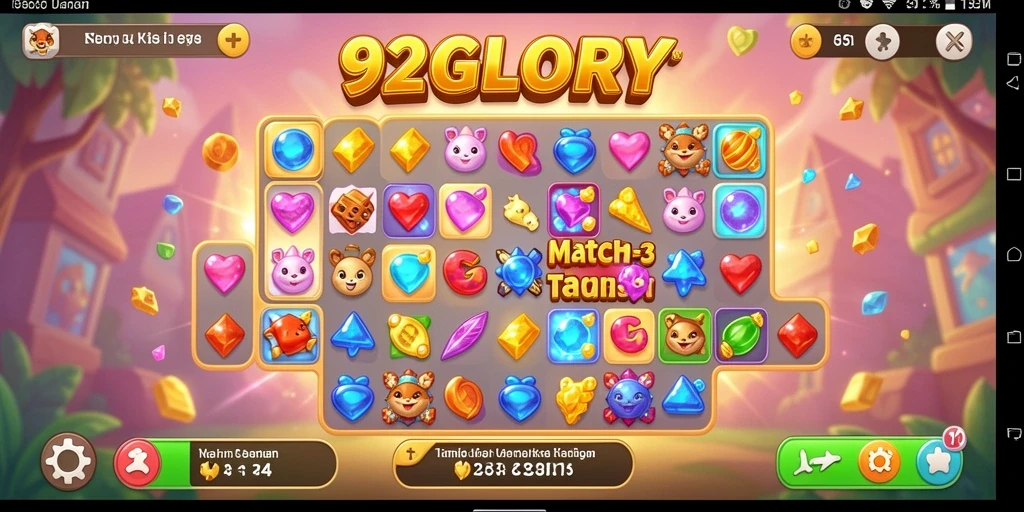 Screenshot menunjukkan aksi seru permainan Match-3 yang menantang.