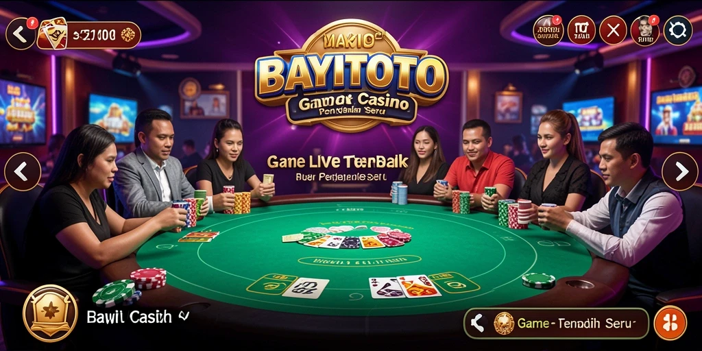 Screenshot gameplay BAYITOTO yang menampilkan dealer langsung dan suasana kasino.