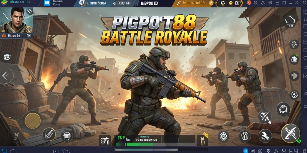 Layar gameplay BIGPOT88 menunjukkan aksi pertempuran Battle Royale yang intens.