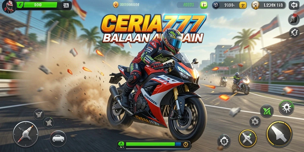 Tampilan gameplay CERIA777 yang mendebarkan dengan balapan motor.