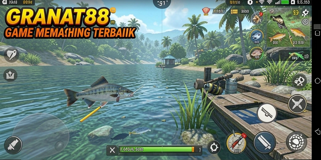 Menampilkan gameplay seru memancing ikan di berbagai lokasi.