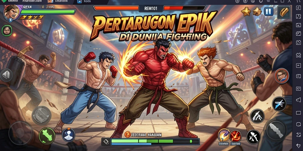 Tangkapan layar REMI101 menunjukkan momen pertarungan epik dengan karakter beraksi.