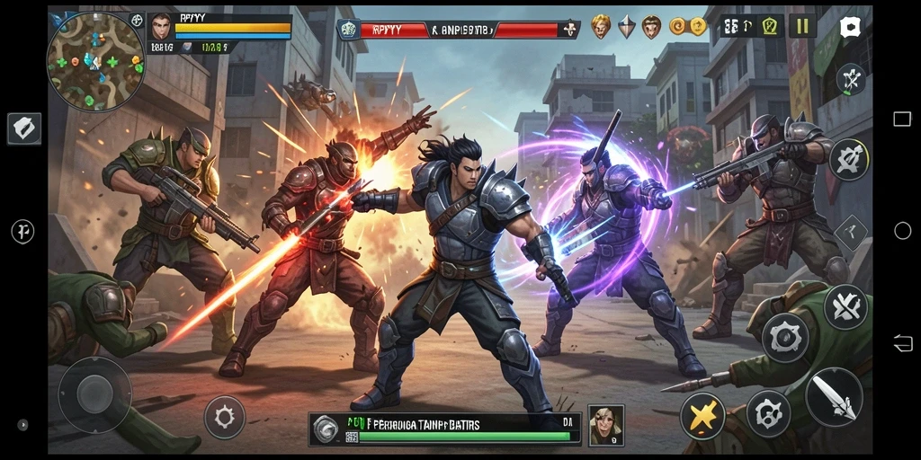 Screenshot utama dari gameplay RPYYY yang menunjukkan pertarungan epik.
