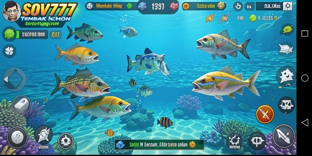 Screenshot gameplay SOV777 menampilkan aksi menembak ikan yang seru.